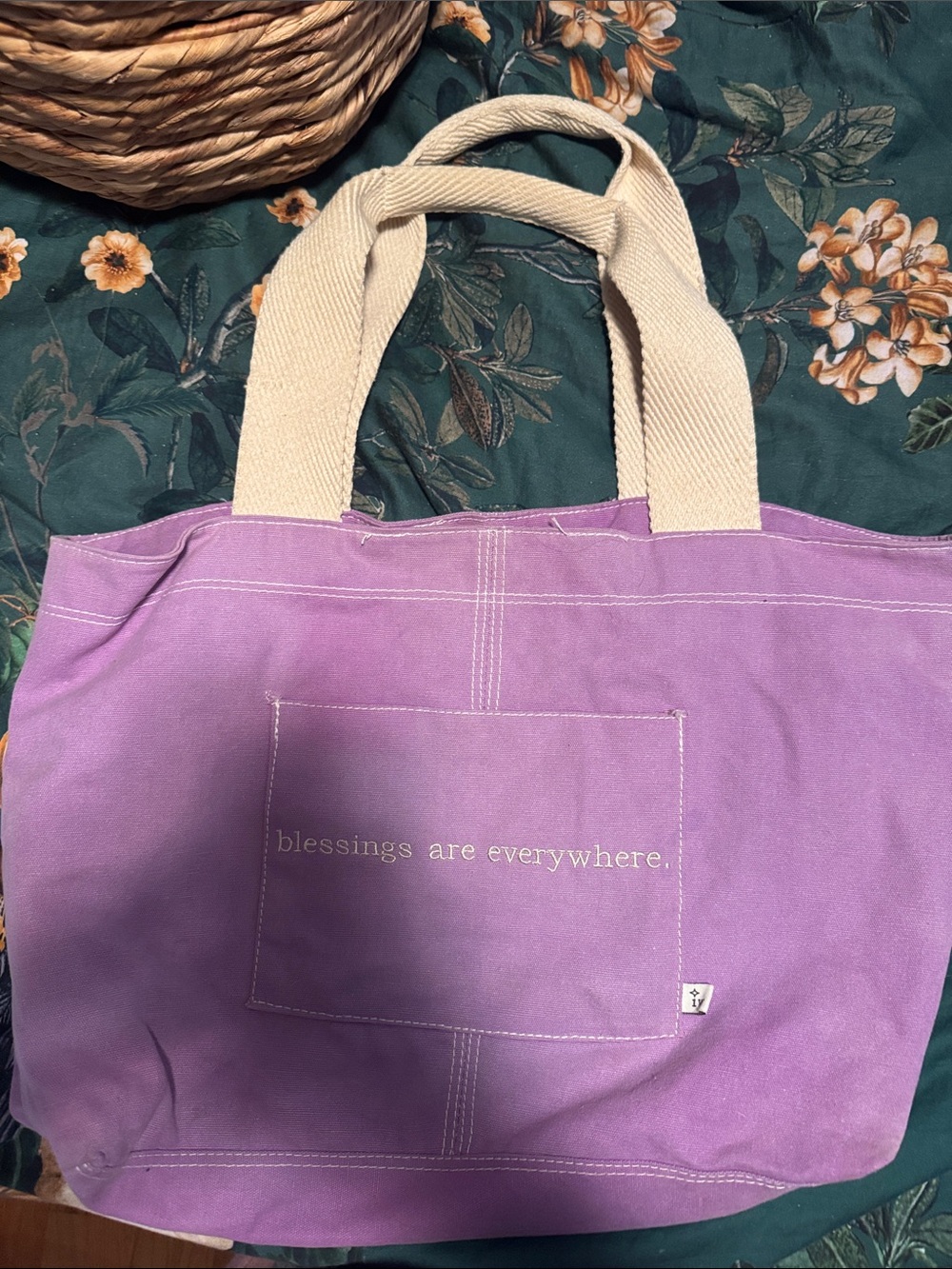 Blessings are everywhere Canvas Tote Bag in Lavender with Cream Handles